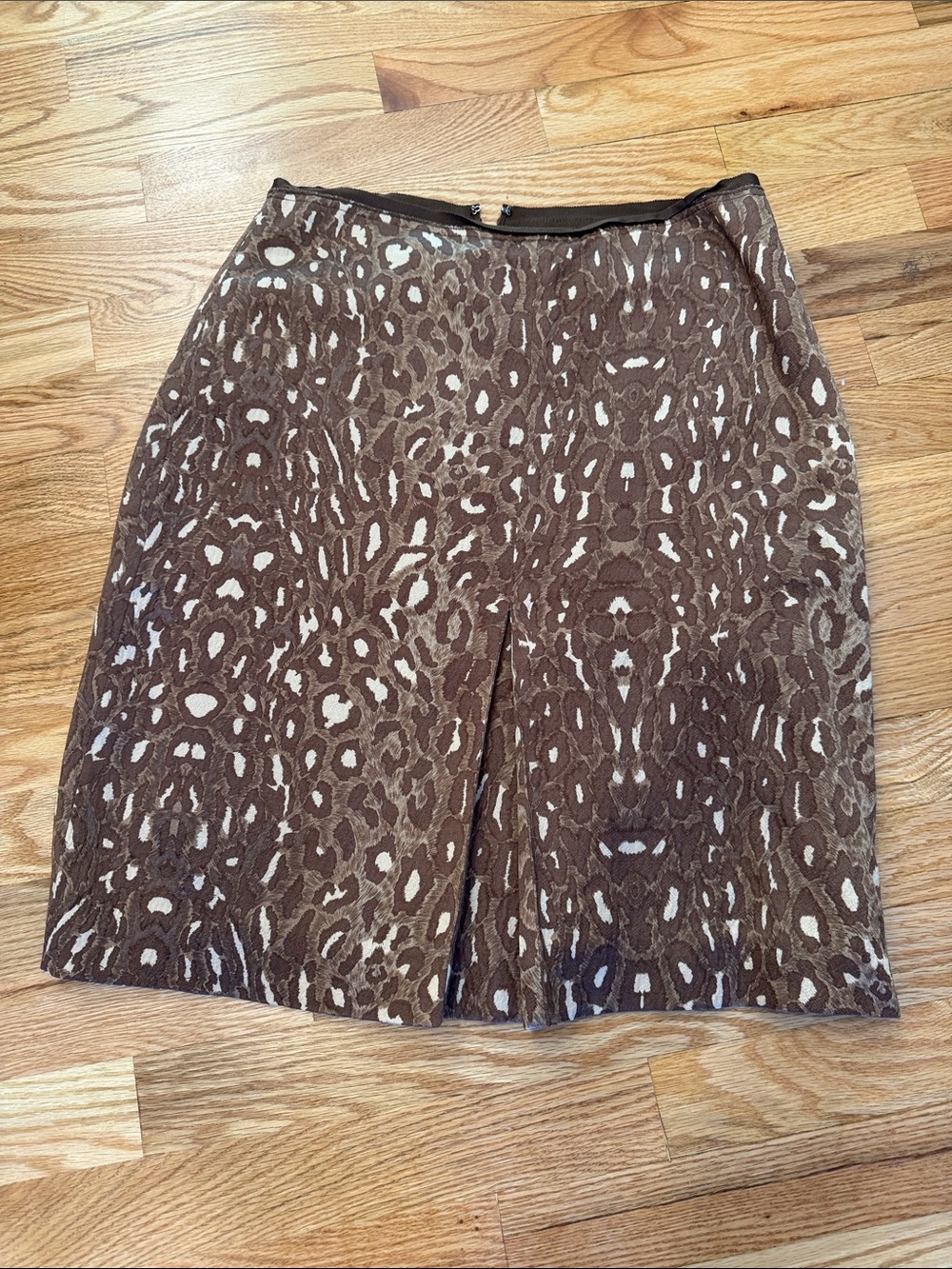 BCBGMaxAzria Brown and Cream Animal-Print A-Line Skirt